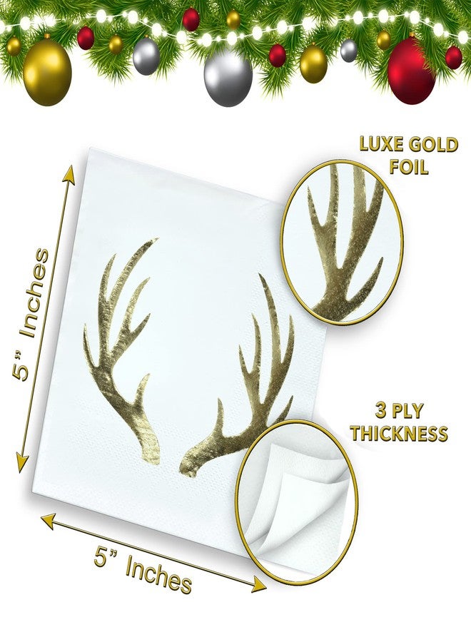 Sunshine Supply Antlers Christmas Cocktail Napkins - Gold Foil Deer Antler 3-Ply Disposable Holiday Napkins for Thanksgiving, Friendsgiving and Christmas Hosting - Image 3
